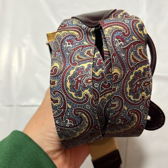 Paisley brown silk Suspenders blue burgundy cream Leather button strap Braces OS - Picture 8 of 9